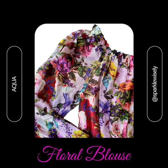 AQUA Ruffled Floral Sheer Blouse - Picture 2 of 9